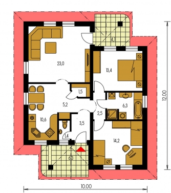 Grundriss des Erdgeschosses - BUNGALOW 68